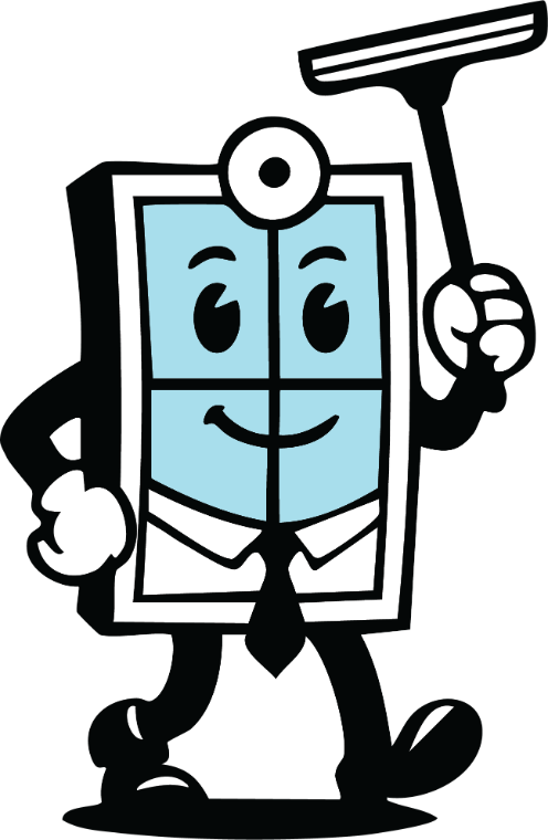 The Scrub Doctors mascot holding a squeegee